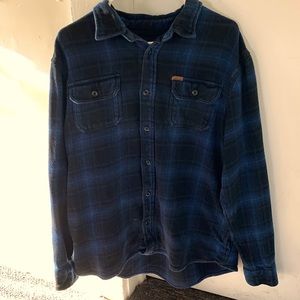 Orvis blue and black heavy duty flannel. Two side pockets.